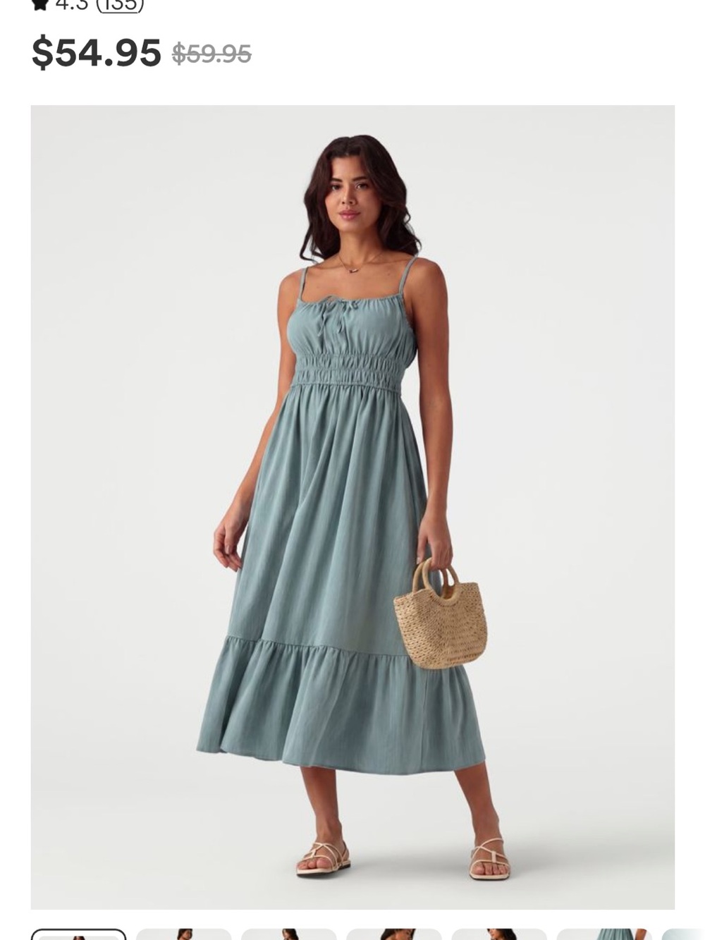 HALARA NWT Dusty Teal Smocked Midi Dress